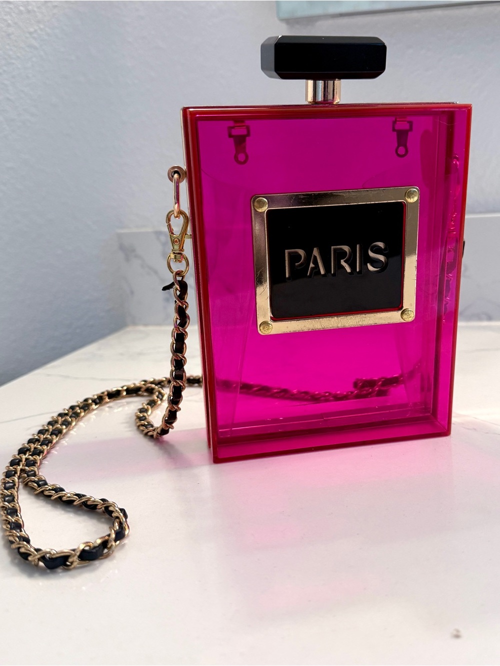 Vintage Paris Perfume Bottle inspired hot pink acrylic clear purs
